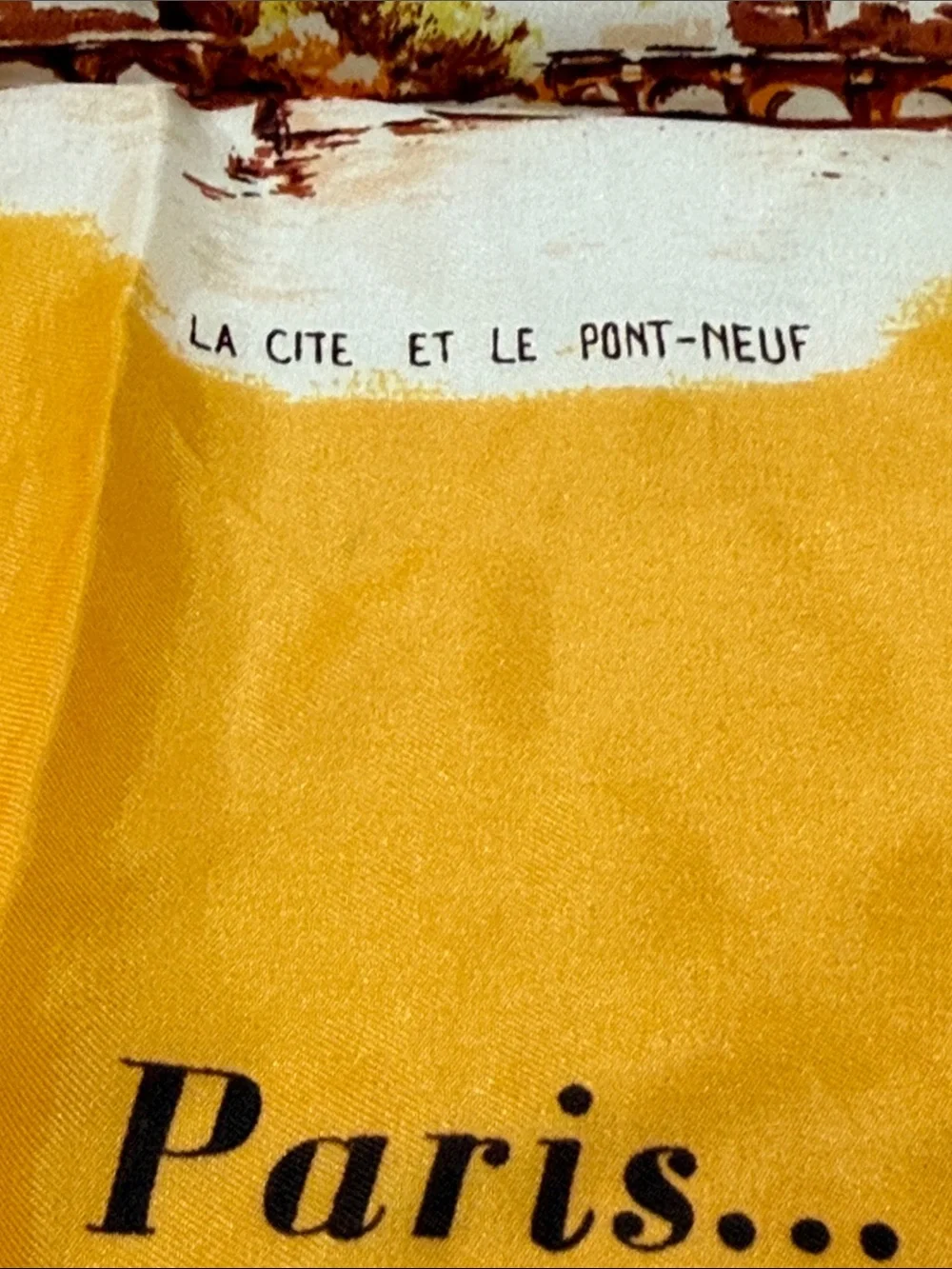 Parisian Paris France Landmark Scarf Mustard Yellow VINTAGE Excellent Unique